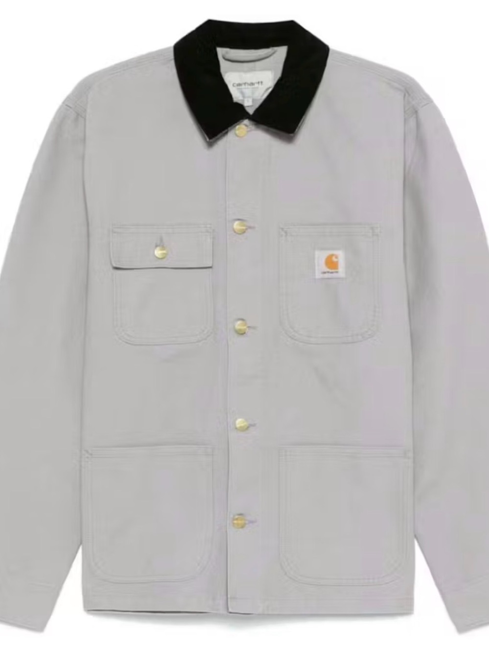 Carhartt Light Gray Canvas Michigan Chore Jacket with Black Corduroy Collar